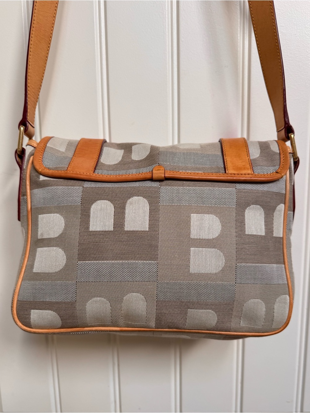 Y2K Bally Signature B-Monogram Canvas Satchel Shoulder bag with Leather Trim - Picture 3 of 9